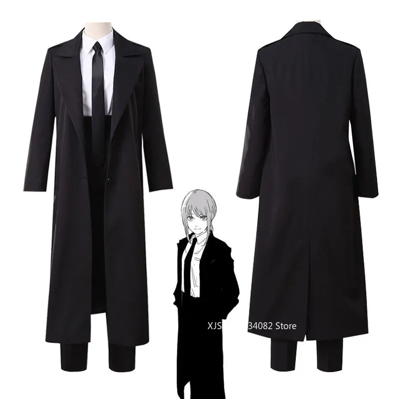 

Anime Chainsaw Man Makima Black Trench Shirt Tie Pants Outfit Uniform Cosplay Costume Makima Wig Long Light Red Braid Party Gift