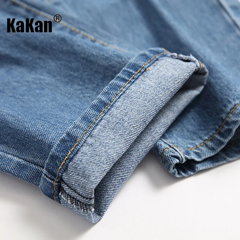 Kakan - New European and American Style Ripped Straight Leg Jeans for Men, Blue Distressed Washed Casual Jeans K36-339