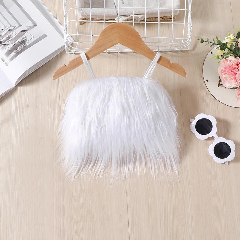 Летний комплект из 2 предметов для маленьких девочек топ без рукавов с мехом и