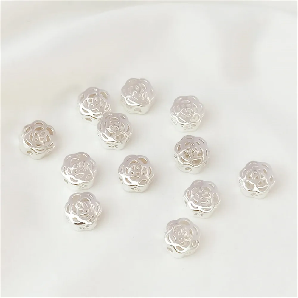 

Hand-made DIY Jewelry Necklace with Bead Accessories with Silver Hollowed-out Smooth Camellia Straight Hole Bead Separation