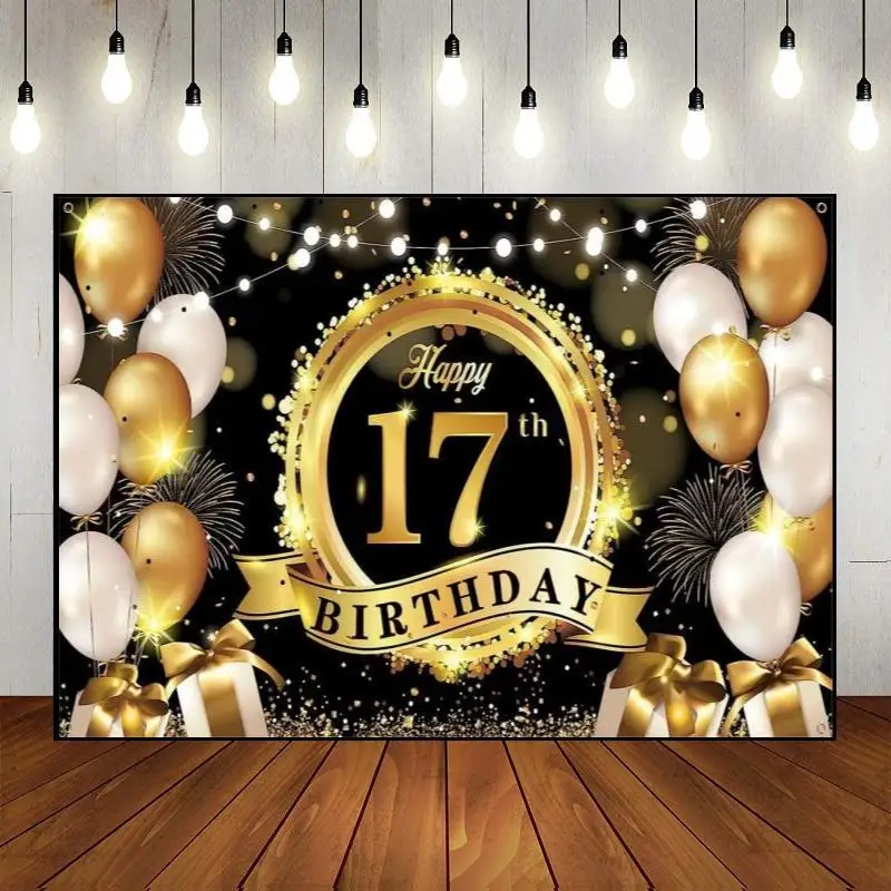Пользовательский золотой фон для вечеринки с okazji 17-го дня рождения стена