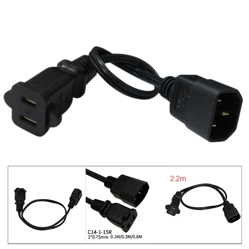 IEC 320 C14 Male Plug To USA 2Pin Female Socket Power Adapter Cable Nema 1-15R 2P Adaptor Cord