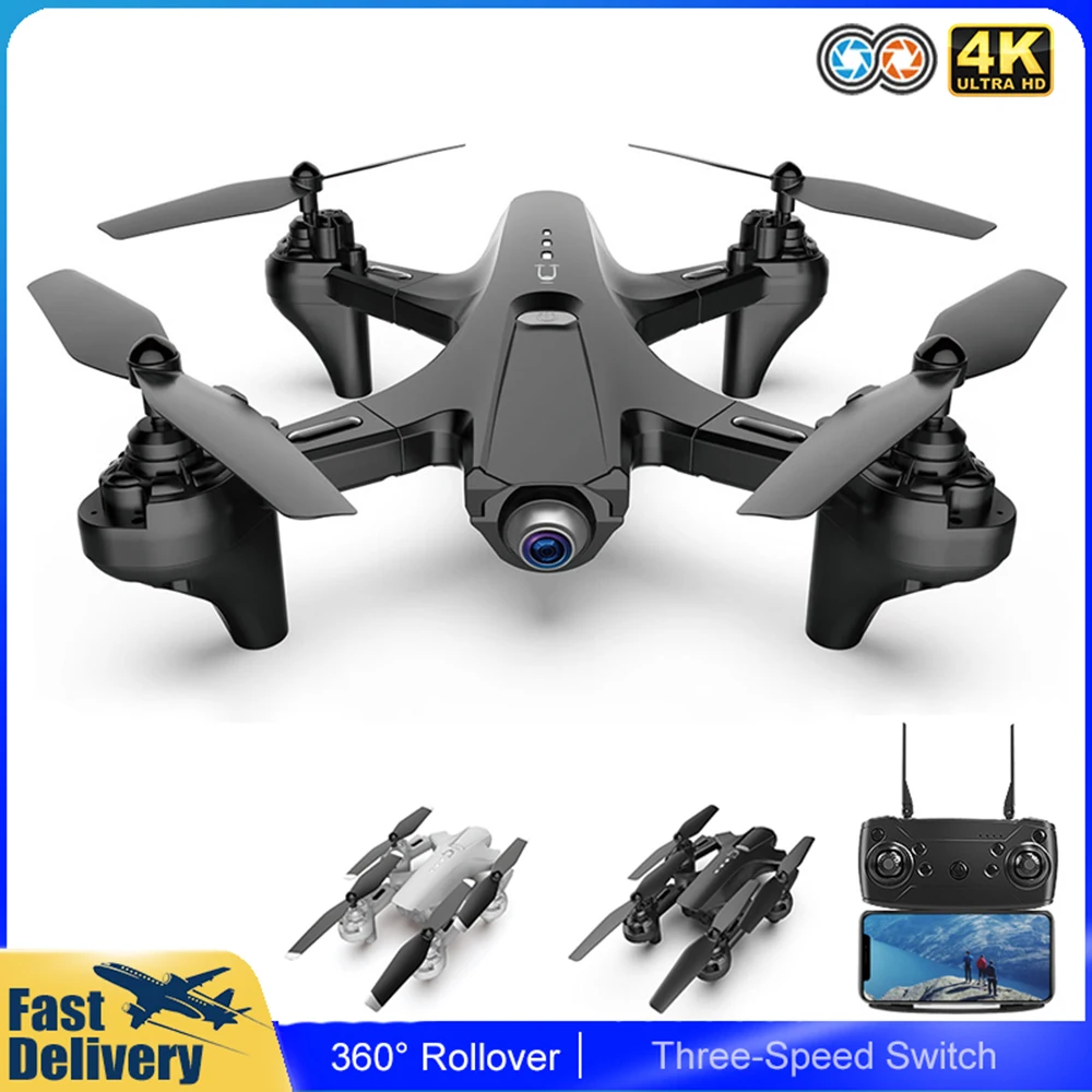 LS-TUT RC Fold Quadrocopter With 4K HD Dual Camera Drone LED Lights One-Key Return Four-Aixes Reomote Control FPV Quadcopter Toy
