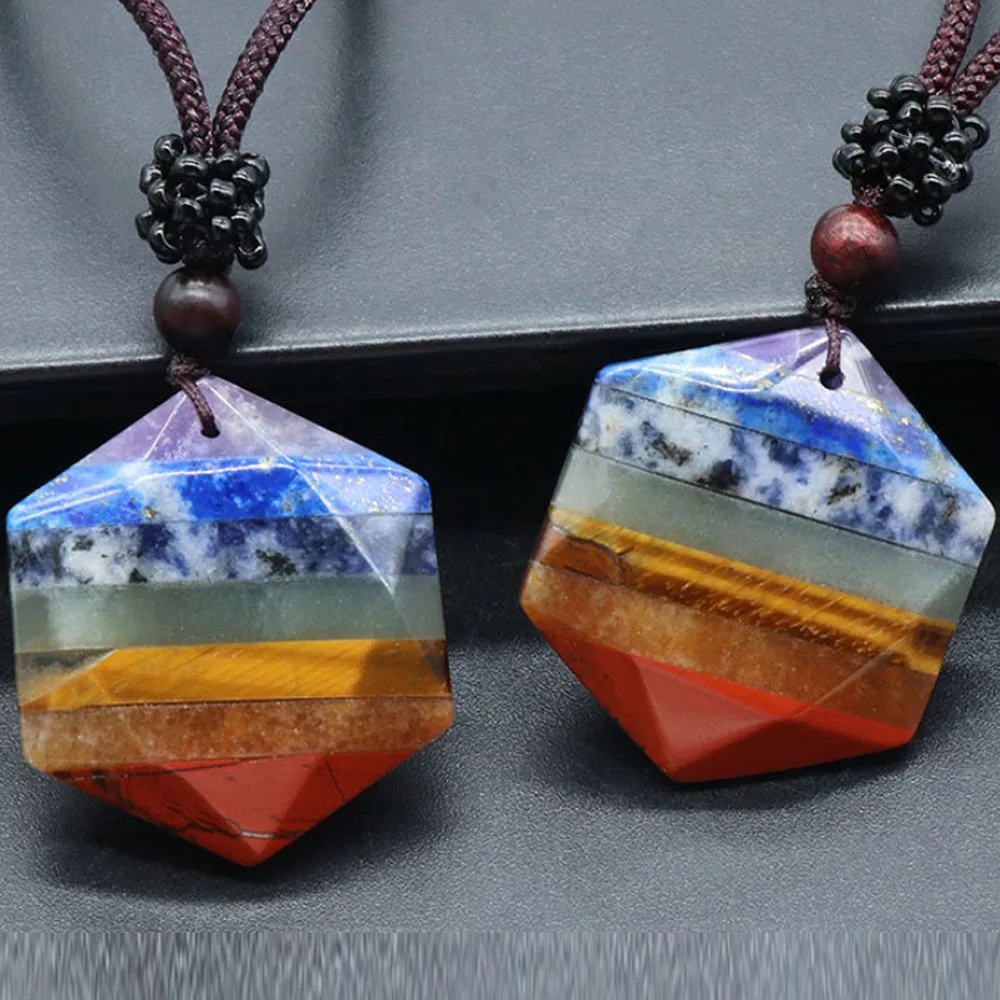 Ожерелье из 7 чакр лечебный хрусталь Шестигранная звезда регулируемый природный