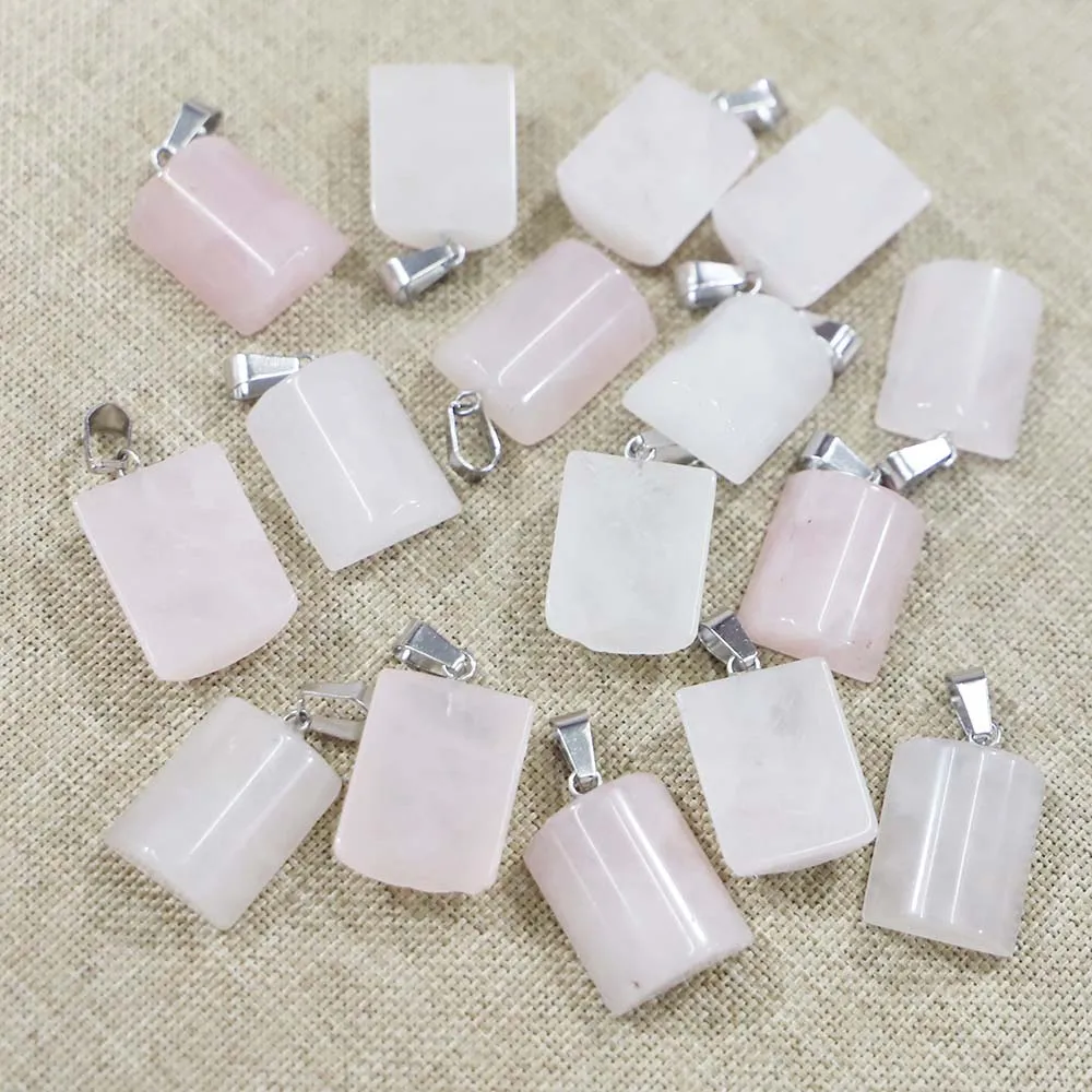 

24pcs/lot New Natural Stone Rose Quartz Semi Cylindrical Necklaces Pendants Precious Crystal Charm Jewelry Accessories Wholesale