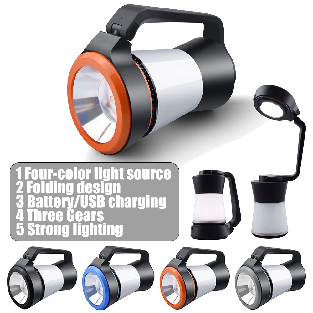 

Folding Flashlight Searchlight Multifunctional USB Charging LED Four-color Light Source LED FlashLight Camping Flashlight