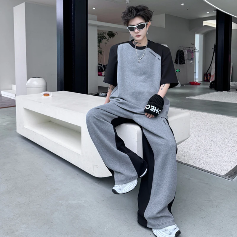 PFNW 2024 осенний мужской костюм-двойка лоскутная футболка контрастного цвета с