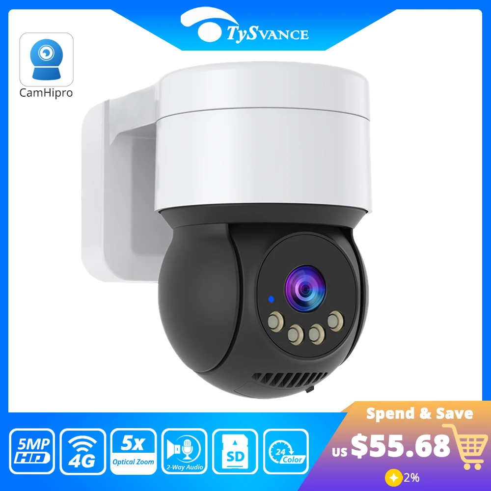 

IP-камера 5 Мп, 4G, SIM-карта, 1080P, HD, Wi-Fi, PTZ