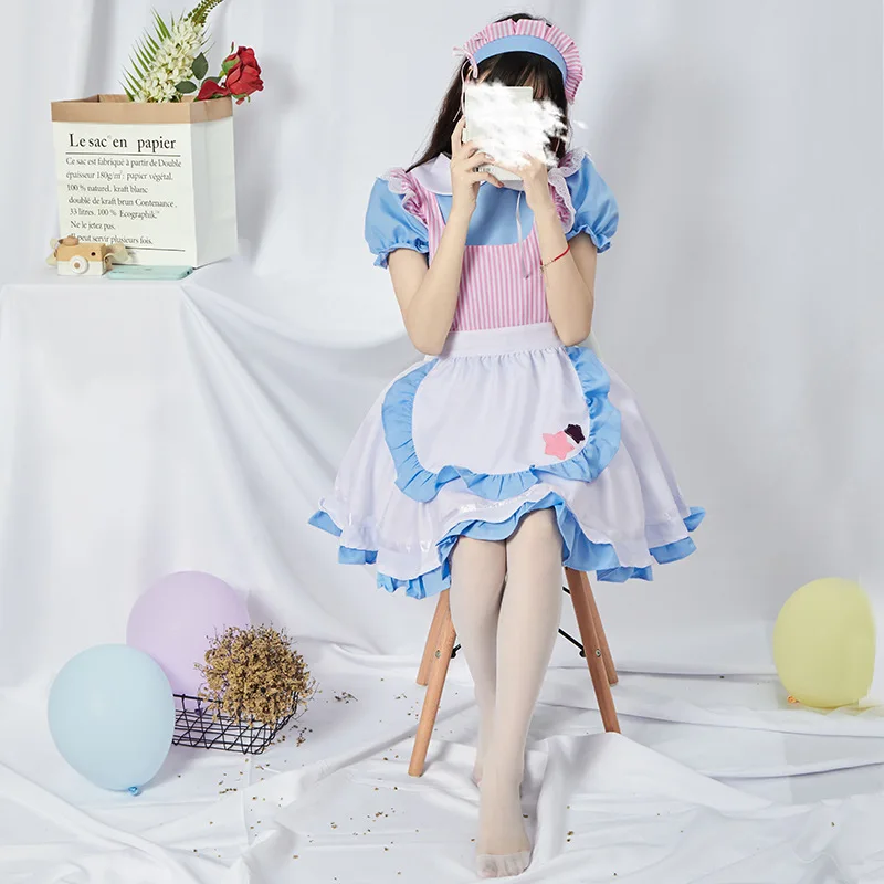 

Женское платье в стиле «лолита», голубое и розовое платье горничной для японской милой девушки, аниме костюмы для косплея, кавайные платья п...