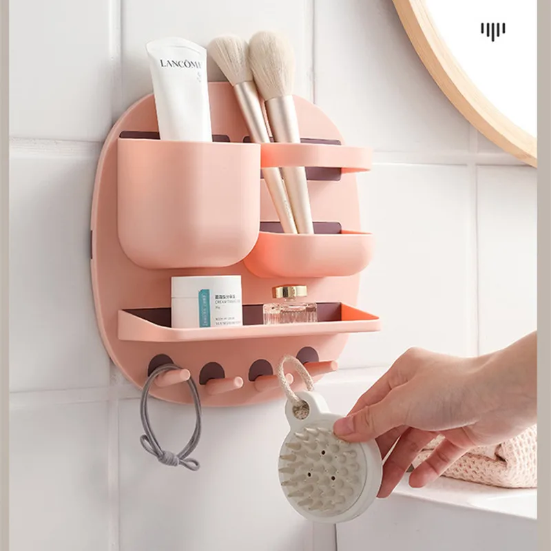 

Полка для ванной без перфорации настенная дверь для ванной комнаты туалета мелочи вешалка с крючком для ключей многофункциональная коробк...