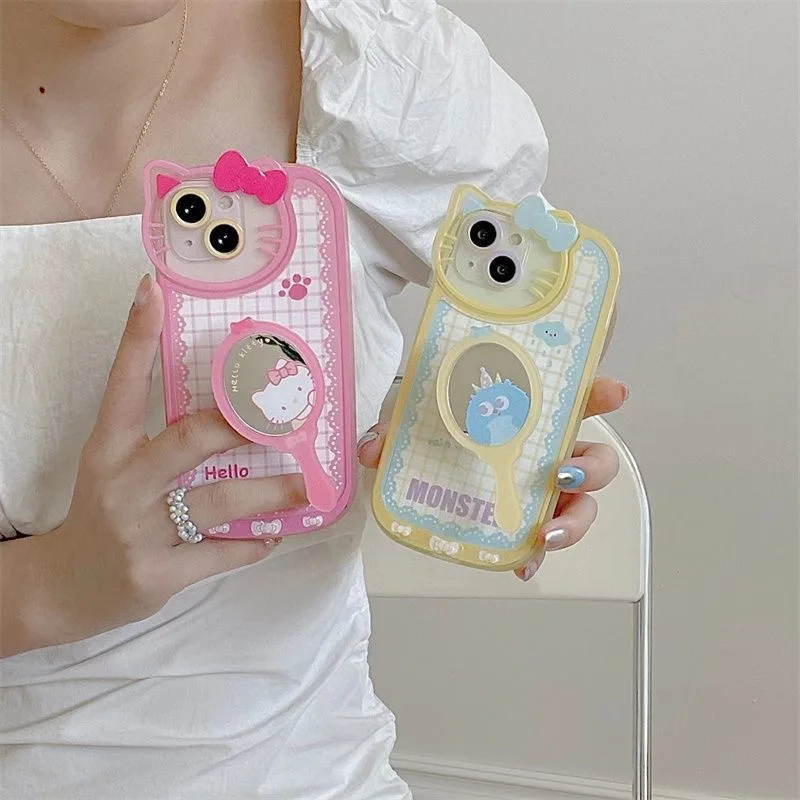 

Sanrio Hello Kitty with Makeup Mirror Phone Case For Iphone 11 12 13 Pro Max X Xs Xr 7 8 Plus Girl Gift Shockproof Cover