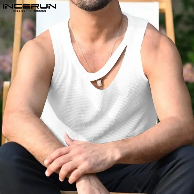 

Пикантный модный мужской Универсальный Трикотажный жилет топы INCERUN 2022 мужской однотонный хорошо облегающий Удобный Универсальный простой ...