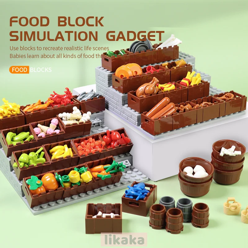 

MOC Building Blocks Food Toys for Girls City Friend Bread Pizza Chips Fruit Roast Chicken Bricks Parts Accessories Compatible