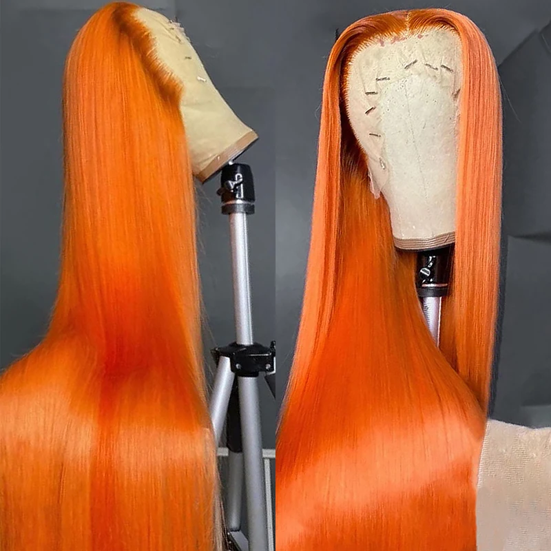 13x4 Orange Ginger Lace Front Human Hair Wigs Pre Plucked Straight 4x4 Closure Brazilian Glueless Wigs 30 32 34 Inch 360 Frontal