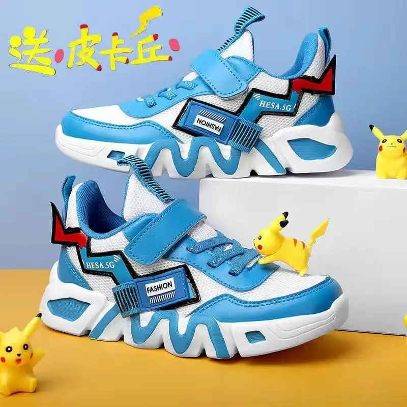 

Детская обувь Pokemon Pikachu, Мультяшные кроссовки для мальчиков и девочек, спортивная легкая детская кожаная Водонепроницаемая Повседневная пр...