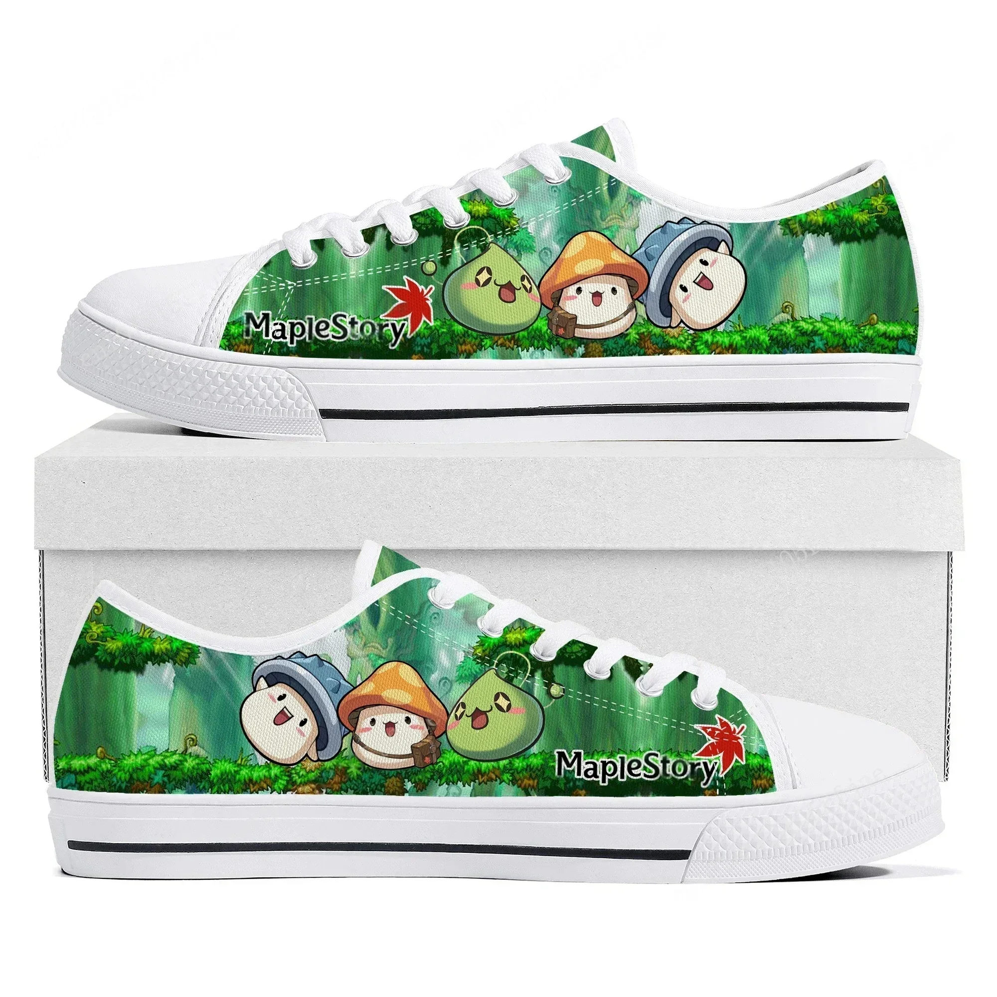 Фото Кроссовки Maplestory Low Top: модные парные кеды из канваса с мультяшным дизайном для женщин, мужчин и подростков, индивидуальный пошив №1