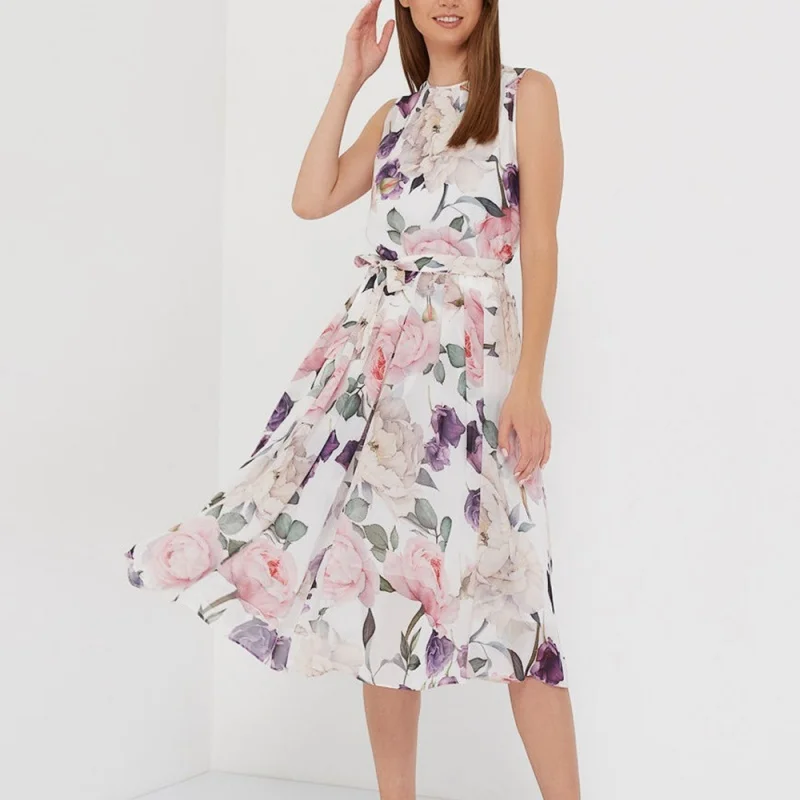 

2022Women's Summer New European and American Independent Station Printed round Neck Sleeveless Bohemian Dress