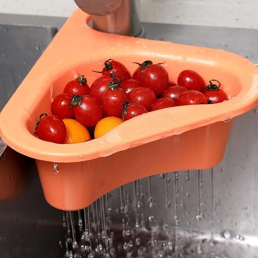 

Kitchen Triangular Sink Strainer Drain Multifunction Tomatoes Sink Rack Leftovers Drain Vegetable Storage Basin Fruit K3O4