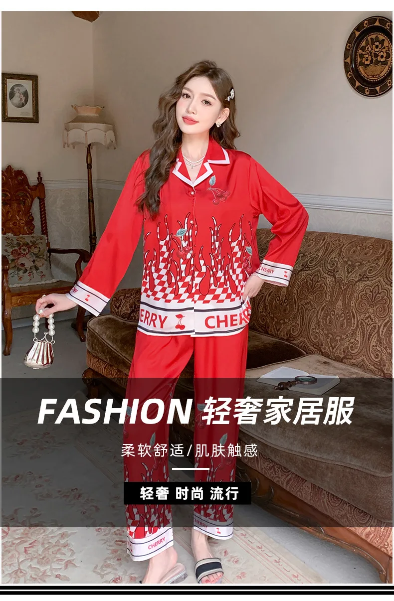 New pajama women's ice silk years of homewear set  женское бельё  pajamas for women