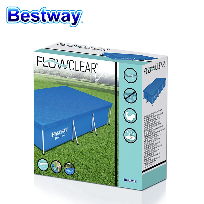 BESTWAY Rectangular 3.04m*2.05m Swimming Pool Cover Cloth Mat Cover Frame Pool for Garden Swimming Pool Rainproof Dust Cover