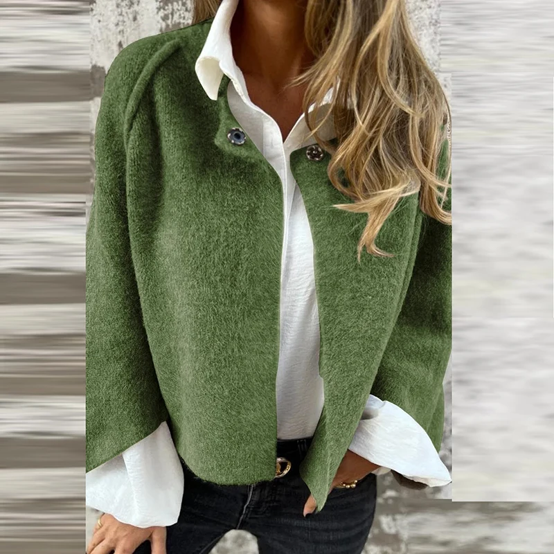 Осенне-зимняя женская куртка шерстяные Дизайнерские однотонные короткие куртки