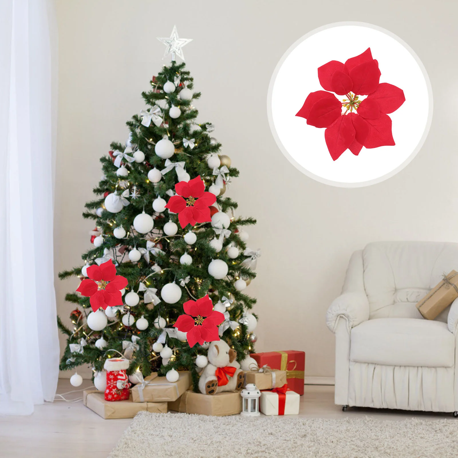 

20pcs Artificial Christmas Flowers Red Poinsettia Floral Picks Home Front Door Wreath Arrangements Table Centerpieces Hanging