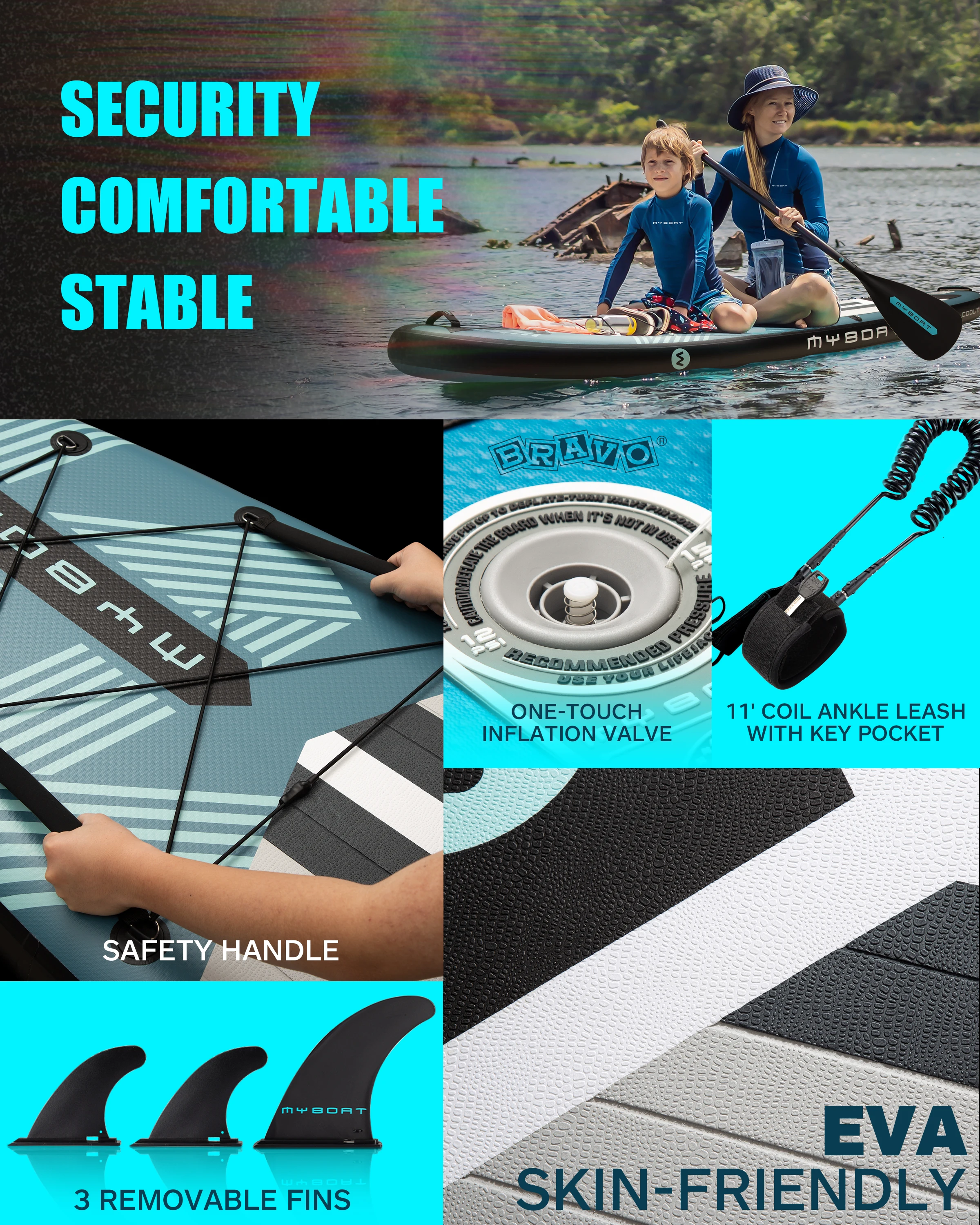 Фото Надувная доска для сапсерфинга MYBOAT Paddle Bpard Dropshipping 11'x33''x6'' с технологией Drop Stitch и сиденьем №5