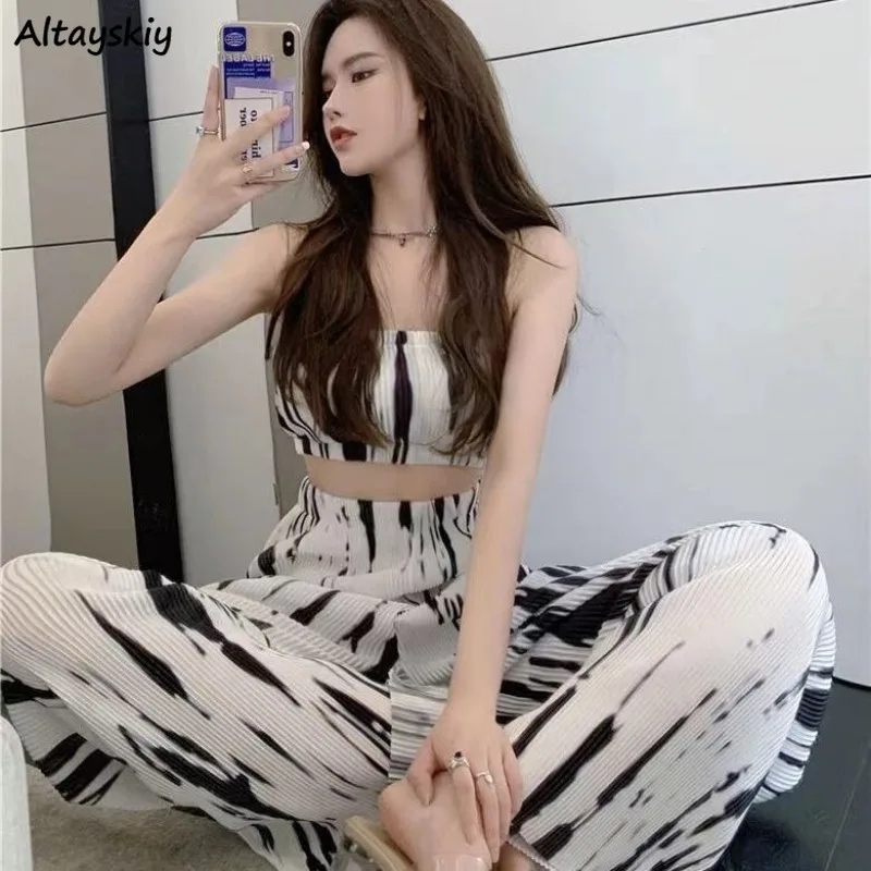 Комплект из двух предметов женские прямые брюки в полоску с завышенной талией