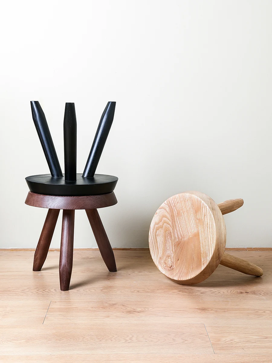 Табурет из цельной древесины домашний креативный круглый табурет ясеня для