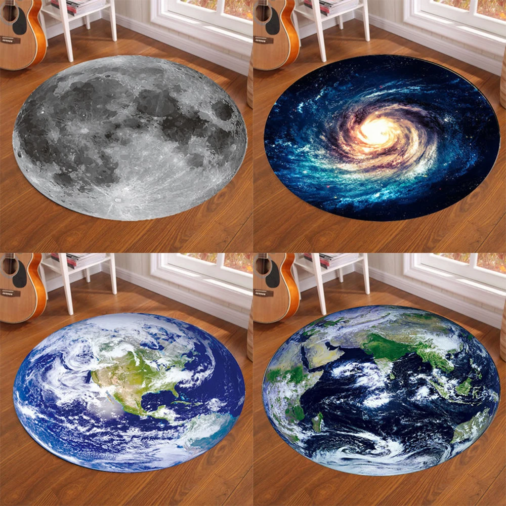 

Круглый напольный ковер для детской комнаты, украшение для дома, с рисунком Галактики, земли, Луны, круглый ковер для гостиной, спальни