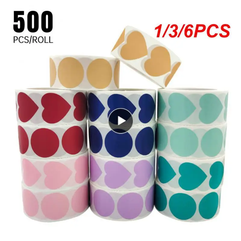 

1/3/6PCS kraft paper sticker Colorful heart shape, round, blank label Handmade gift label paper envelope sealing sticker