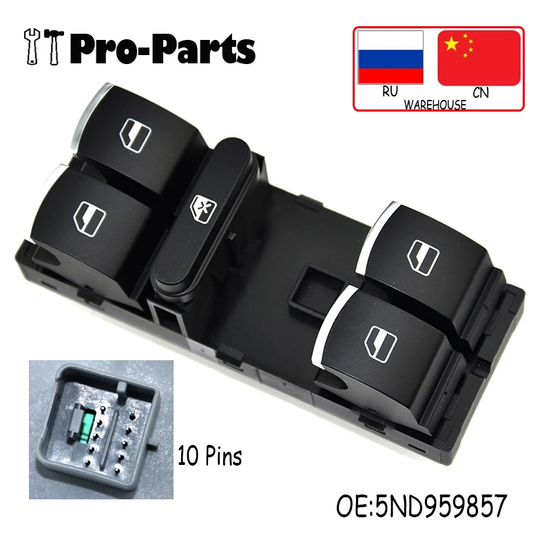 

5ND959857 Driver Side Master Window Control Switch Chrome For VW Touran Tiguan Passat B6 B7 CC Golf Mk5 MK6 Jetta III