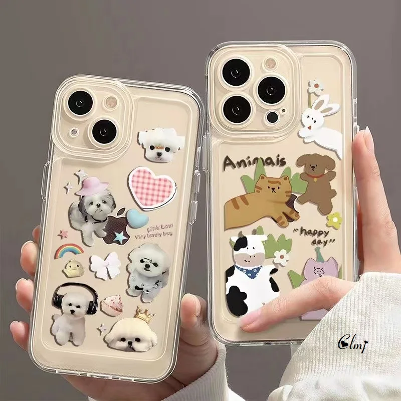 

Clmj Cute Dog Rabbit Cow Phone Case For iPhone 11 12 13 Mini 14 Pro XR XS Max X Se 2020 7 8 Plus Soft Silicone Protective Cover