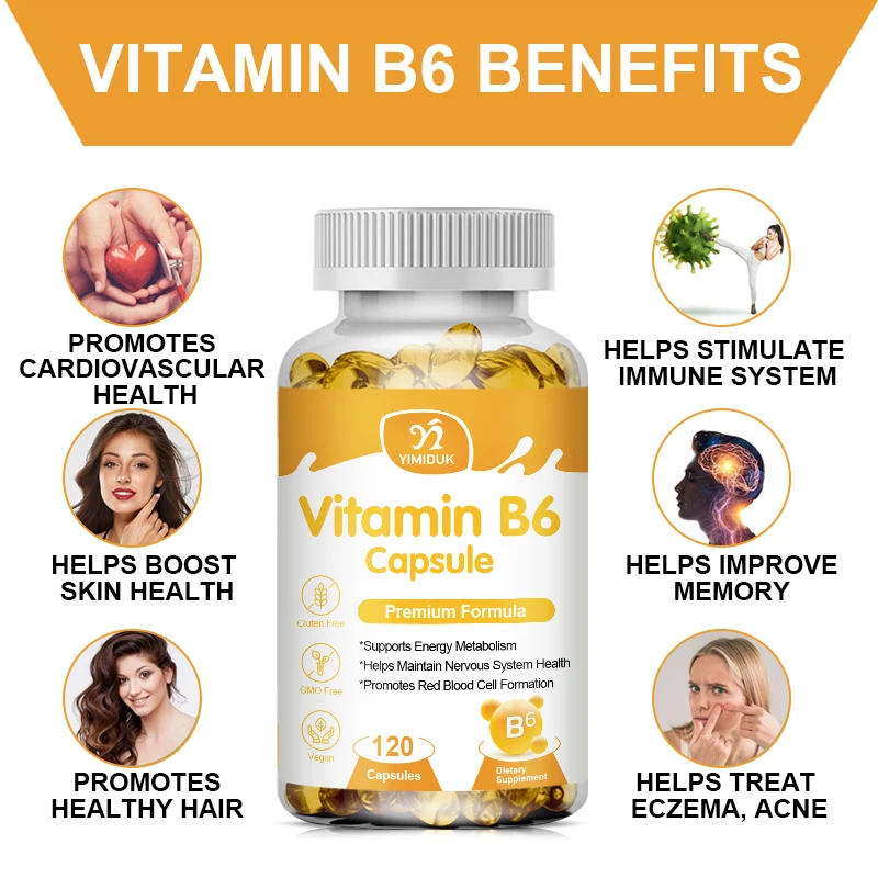 

Vitamin B6 Capsule Support Hair Blackening Healthy Skin Metabolism Cardiovascular Nervous System Immune Support Health