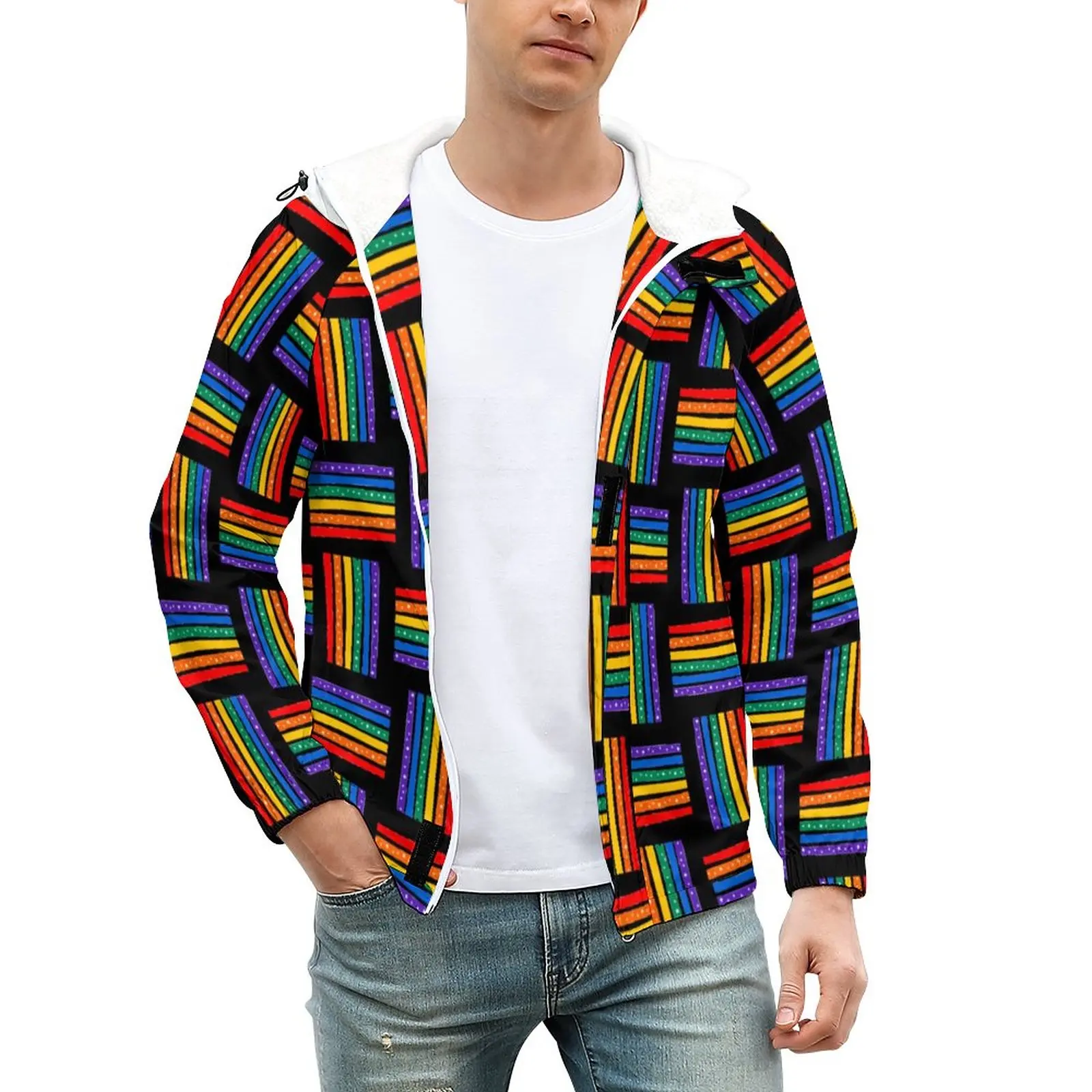 

Colorful Rainbow Casual Jackets Gay Pride Waterproof Thick Windbreakers Mens Design Coats Winter Street Style Classic Jacket