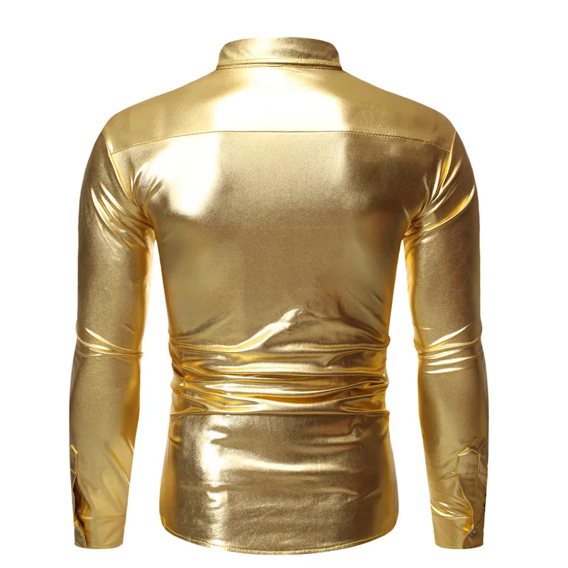 Mattswag Men Metallic Shiny Long Sleeve Shirt Nightclub Performance Wedding Stage Dancer Clothing Slim Fit Fashion Camisa Hombre
