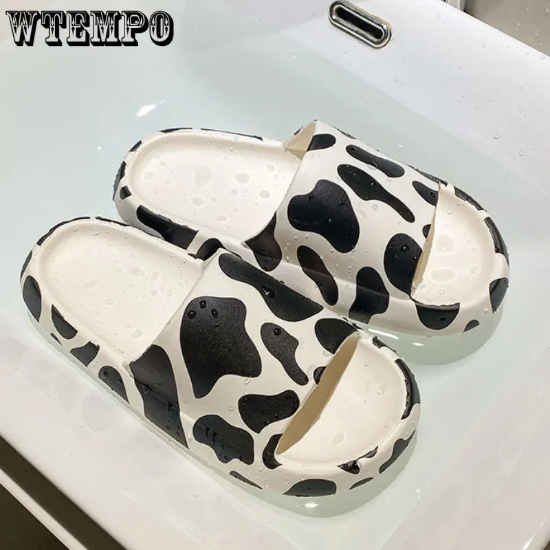 WTEMPO Women Lovely Cow Slippers Summer Non-Slip Indoor Soft Thick Sole Platform Shoes Outdoor Beach Bathroom Slides Wholesale