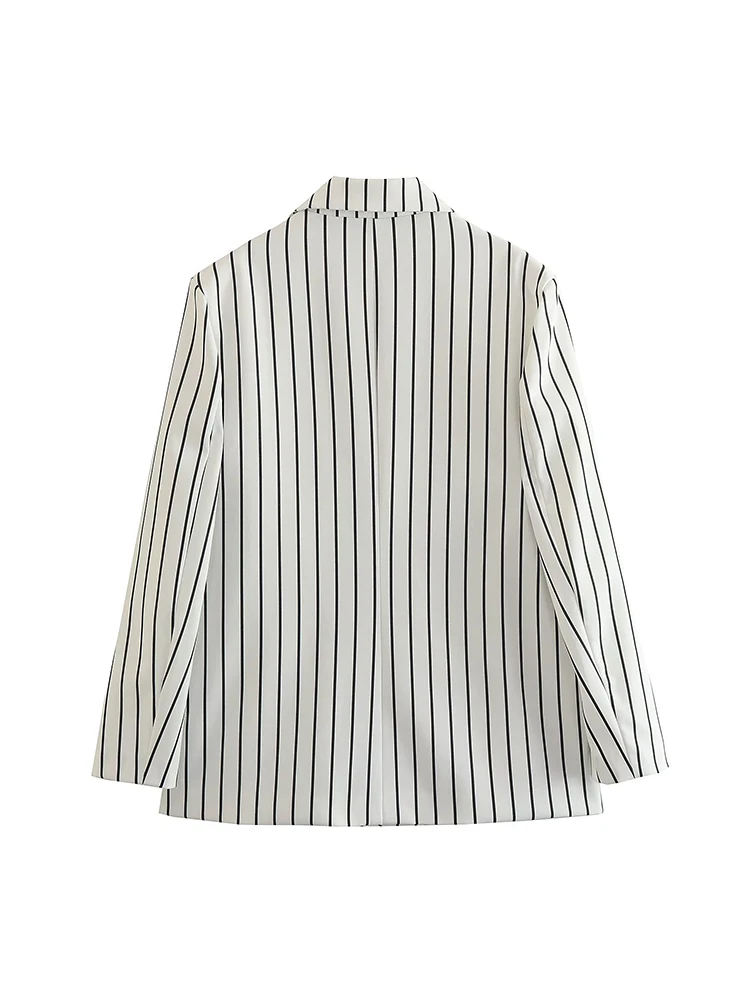 GJXSDNX Fashion Striped Blazer Suits For Women 2023 Spring Causal Pockets Office Lady Coat Zipper High Waist Straight Pants