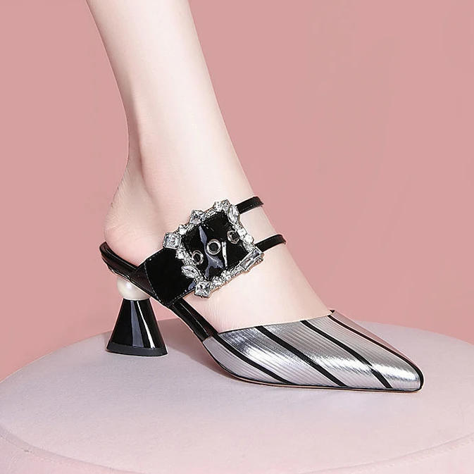 

2022 New Summer Sandals Baotou Wome Outdoor Square Buckle Shoes High-heeled Women's Muller Slippers Women Mixed Color Odd Heels