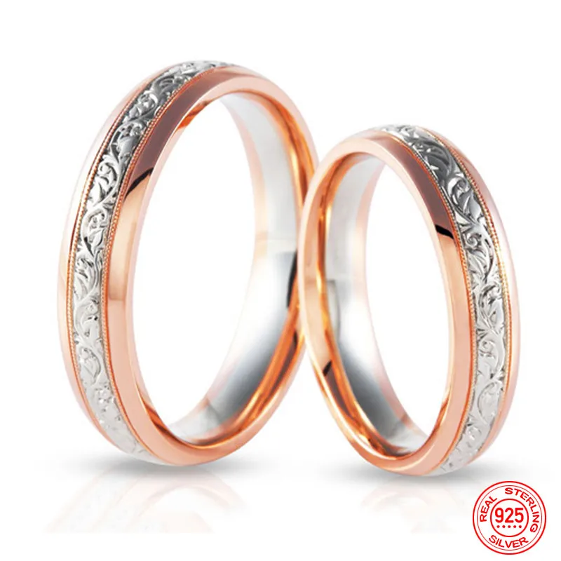

925 Sterling Silver Rose Gold Couple Ring For Women Engagement Fashion Jewelry Gift