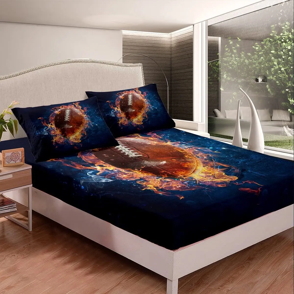 

Football Fitted Sheet Set for Teens and Boy 3D Football Pattern Bed Sheet Football Bedding Set 1 Fitted Sheet with 2 Pillowcases