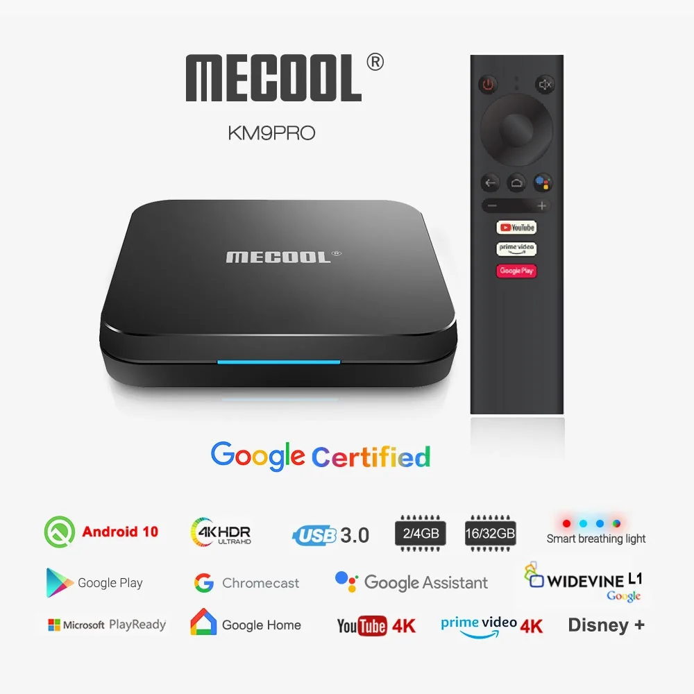 ТВ-приставка MECOOL KM9 PRO 4 Гб 32 ГБ 2 16 Android TV Google Сертифицированный KM3 A tv 10 64 Amlogic S905X2 4K