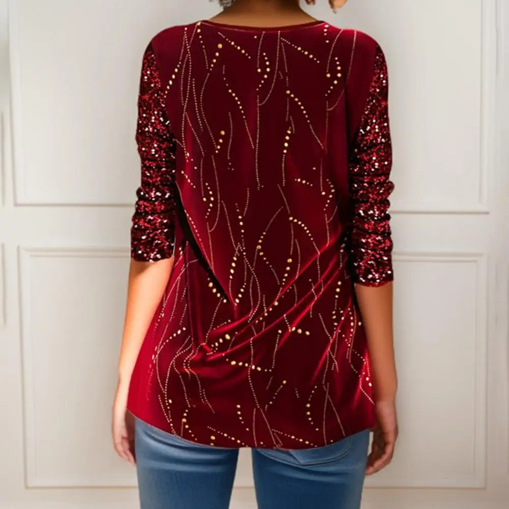 Женский Весенний Топ С Круглым Вырезом Блестящая Свободная Повседневная Блузка