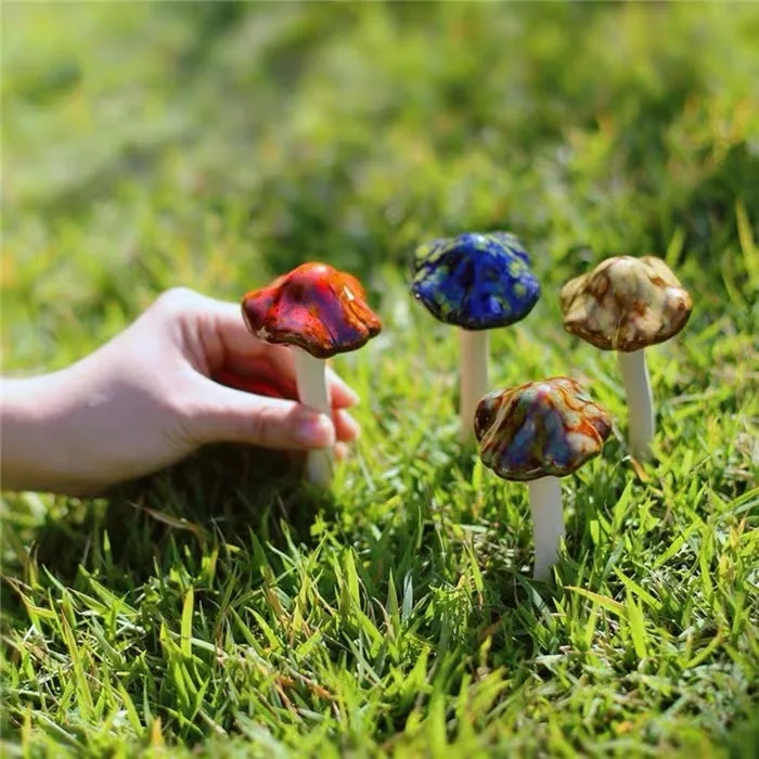 4X12cm Ceramic Toadstools Mushroom Fairy Ornament Yard Garden Plant Pots Decor 4pcs/set | Statues &amp Sculptures