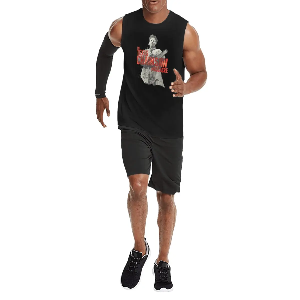 Майка с изображением техасской бензопилы и кожевенного лица |