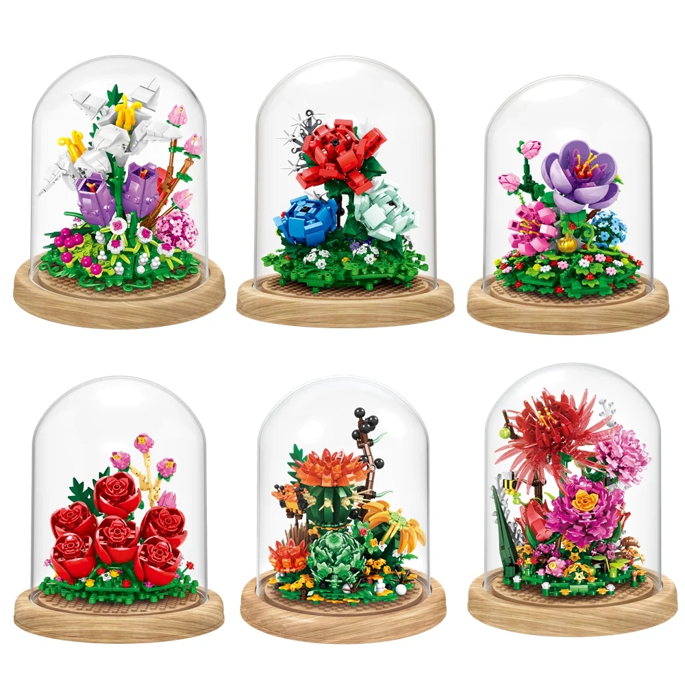 

DIY City Creativity Immortal Flower Blossoms Succulent Plant ​Mni Building Blocks Bricks MOC Assembly Toys For Girls Gift