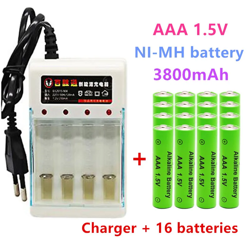 

100% Neue 3800mAh AAA Alkaline Batterie Akku Für Fernbedienung Spielzeug Batery Rauch Alarm Mit Ladegerät