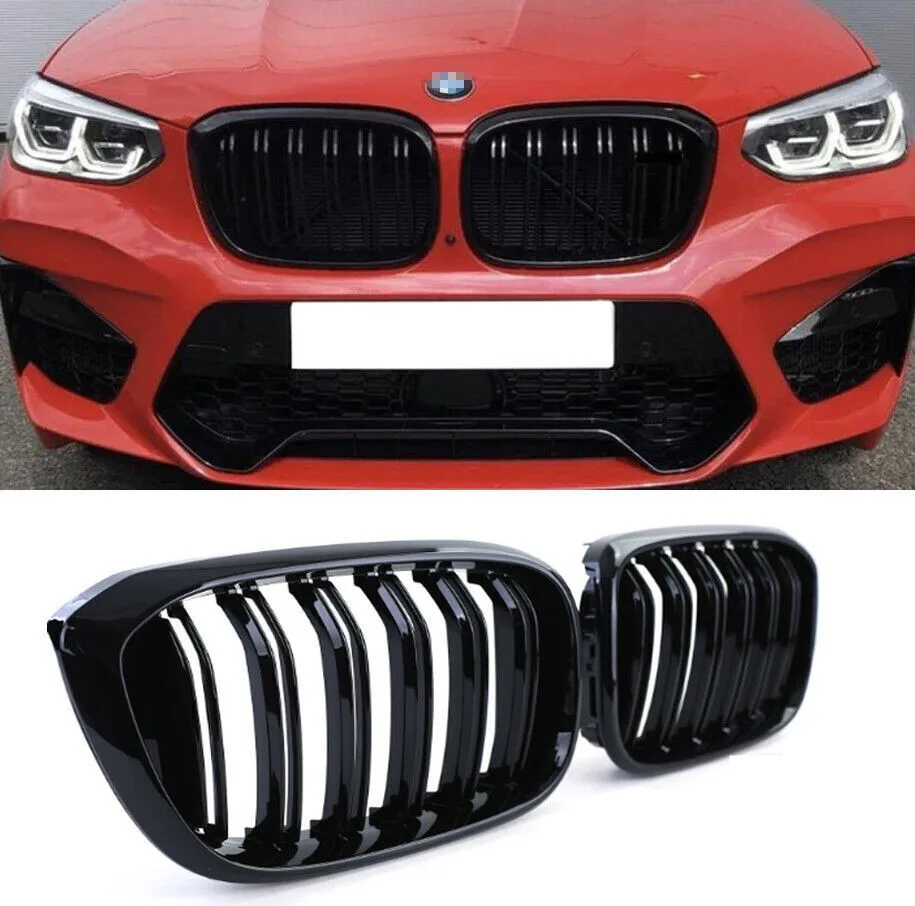 

Пара автомобильных передних решеток для почек для BMW G01 X3 X3M G02 X4 M Sport 2018-2021, черная решетка для почек с двумя планками, аксессуары для автоматической гриля