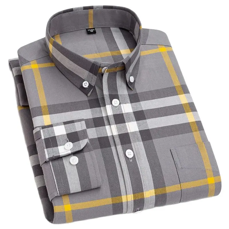Parklees 100% Cotton Oxford Shirt Men 2022 Striped Regular Fit Long Sleeve Casual Shirt Cofortable Breathable High Quality Shirt