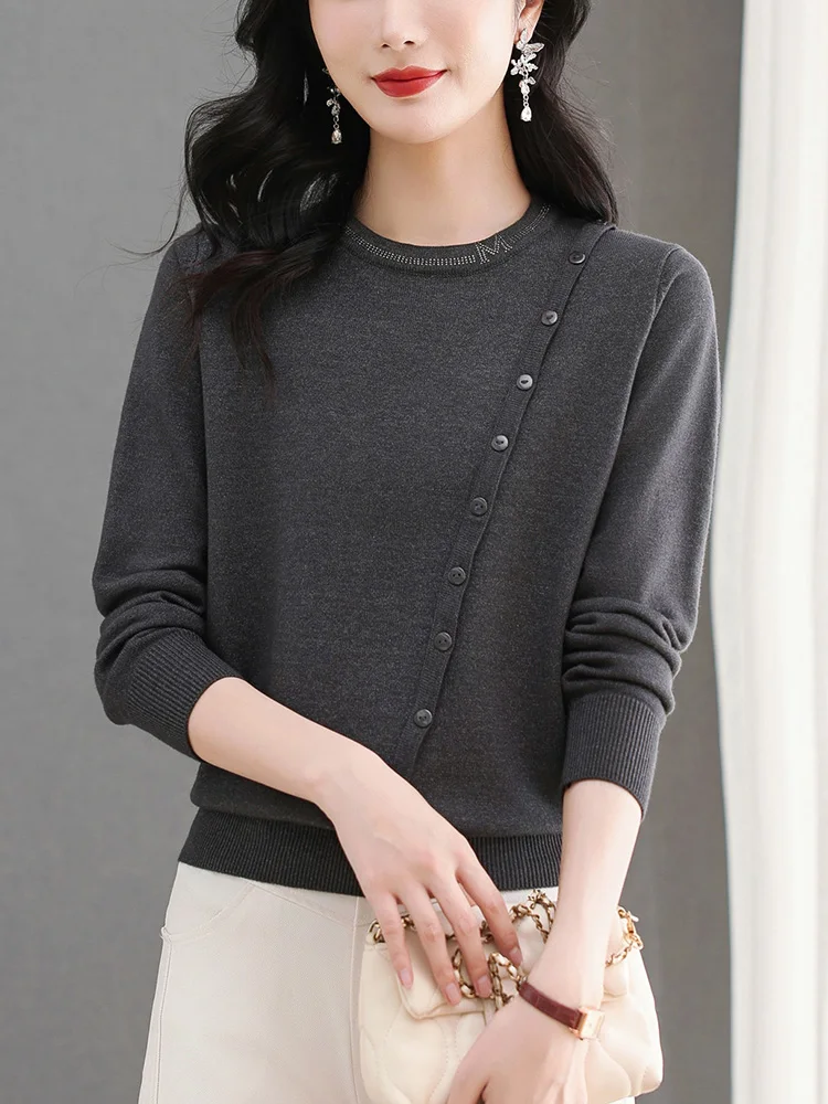 Женский свитер больших размеров с круглым вырезом новинка весны 2025 года вязаная